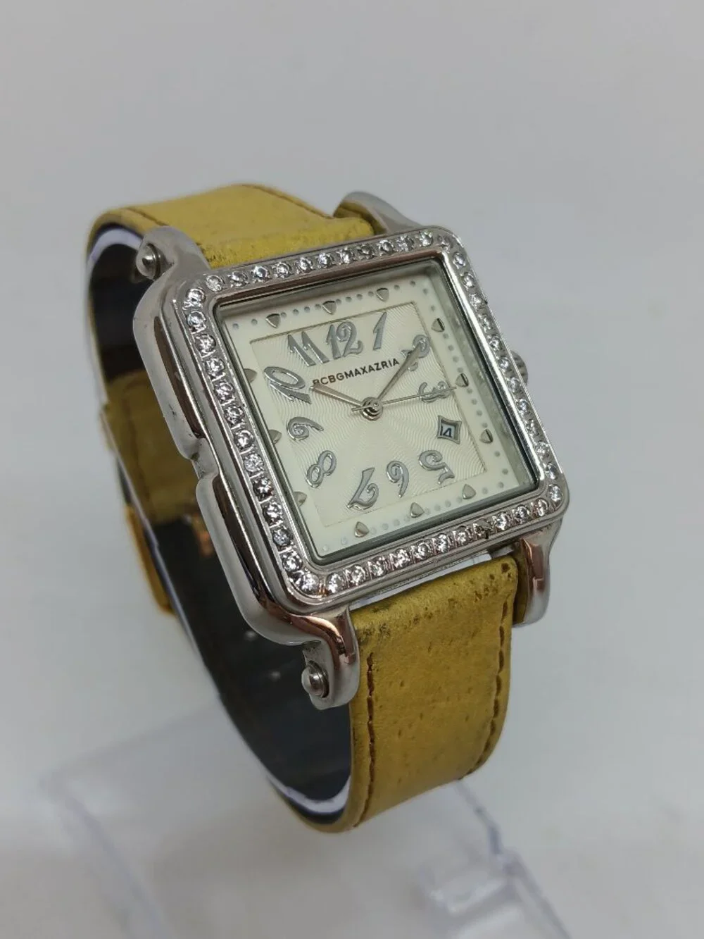BCBGMAXAZRIA BG6040 Women's 34mm Crystal Bezel S/Steel Square Watch NEW BATTERY